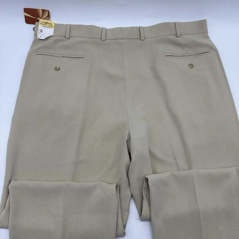 Coconut Grove Mens Size 42 Unfinished Hem Beige 100% Silk Pleated Suit Pants NWT